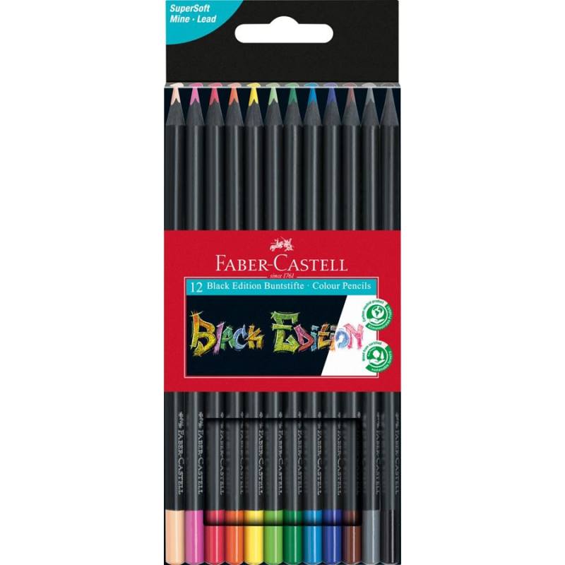 مداد رنگی 12 رنگ فابرکاستل بدنه مشکی مدل Black Edition جعبه مقوایی